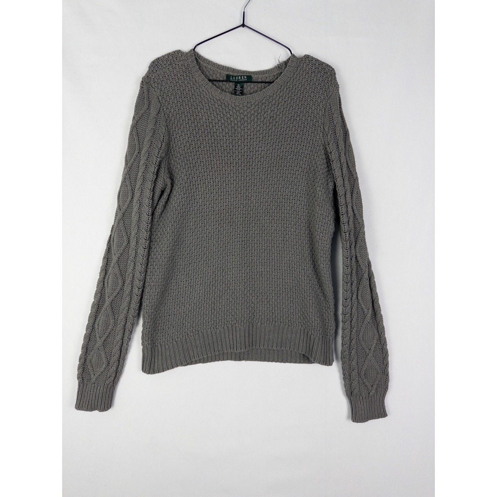LRL Ralph Lauren Sweater Womens XL Cotton Knit Gray Fisherman Grandma Pullover